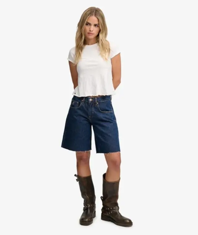Superdry & Co Women's Mid Rise Baggy Jorts Dark Blue / Dark Vintage Blue -