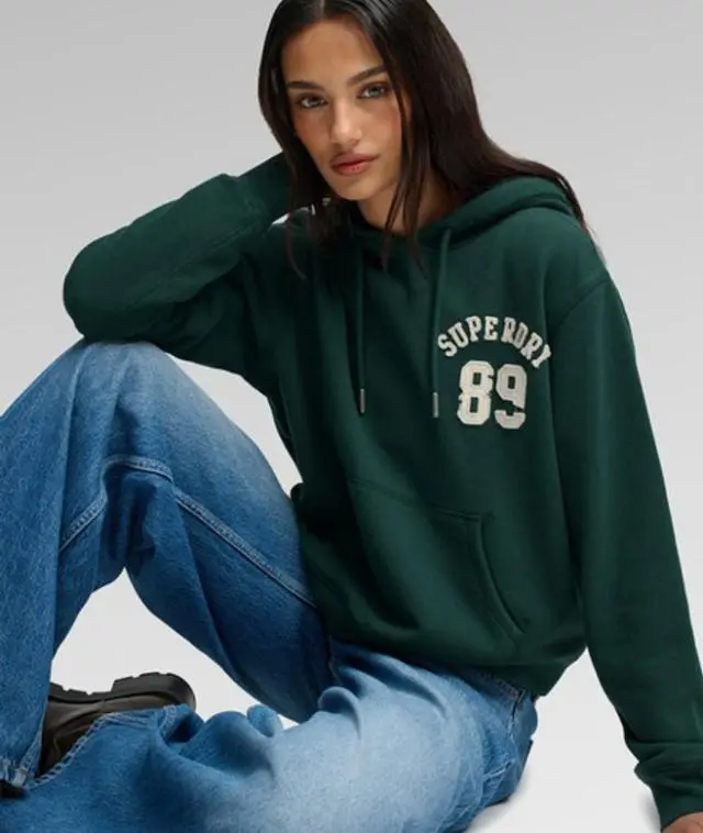 Superdry & Co Women's Athletic Essential Applique Cropped Hoodie Green / Enamel Green - 