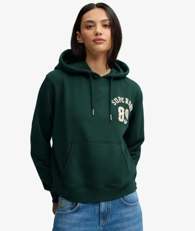 Superdry & Co Women's Athletic Essential Applique Cropped Hoodie Green / Enamel Green -
