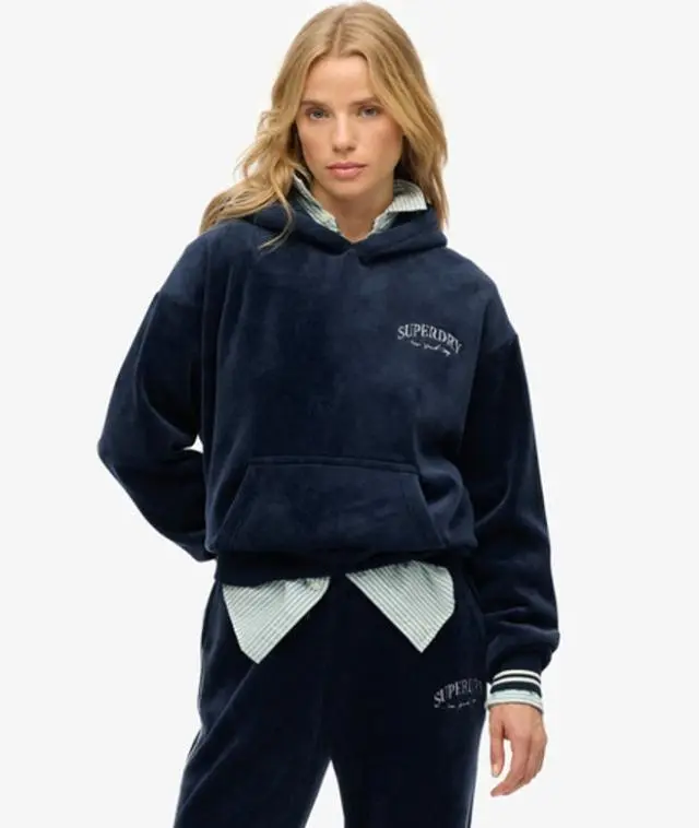 Superdry & Co Women's Country Club Velour Relaxed Hoodie Navy / Rich Navy -