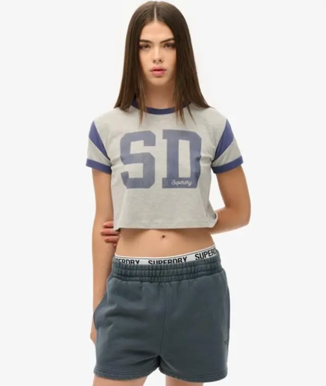 Superdry & Co Women's Loose Fit Embroidered Vintage Wash Sweat Shorts, Navy Blue, 