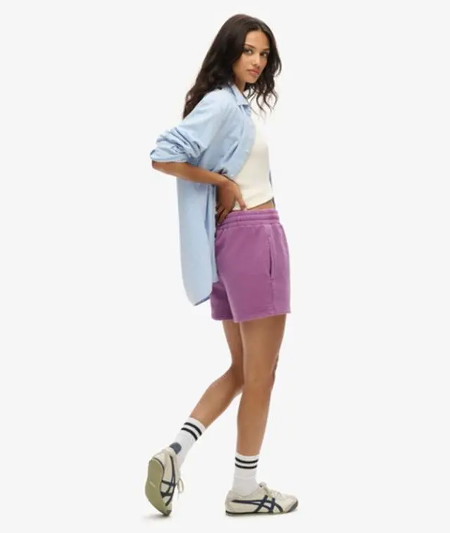 Superdry & Co Women's Loose Fit Embroidered Vintage Wash Sweat Shorts, Purple, 