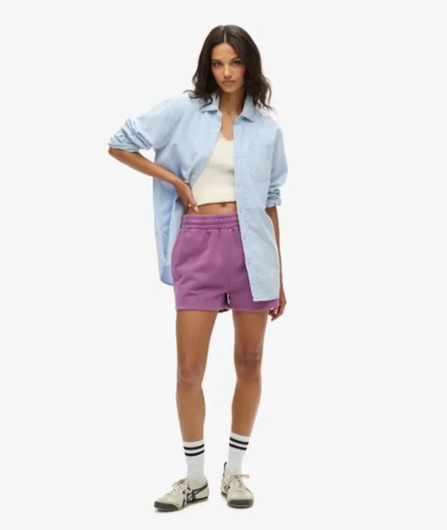 Superdry Women's Loose Fit Embroidered Vintage Wash Sweat Shorts, Purple, 