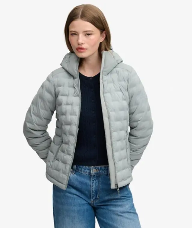 Superdry & Co Women's Hooded Heat Weld Padded Jacket Light Grey / Pale Grey Texture -