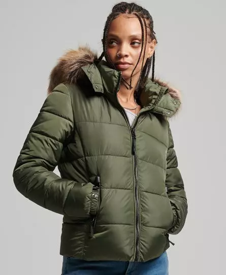 Superdry Women's Mountain Hood Fuji Luxe Jacket Khaki / Dark Moss - 