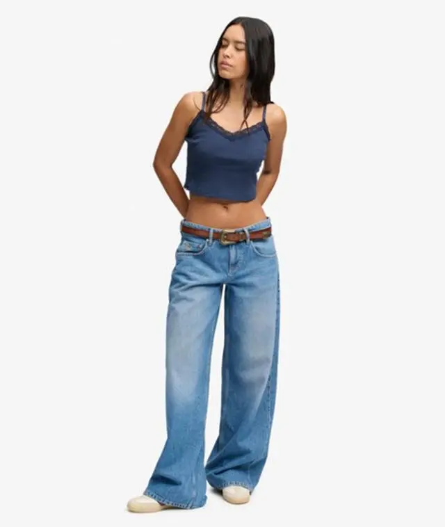 Superdry & Co Women's Mid Rise Baggy Jeans Blue / Mid Blue Vintage Wash -