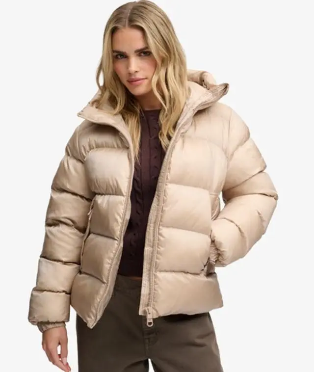 Superdry & Co Women's Hooded Shine Puffer Jacket Beige / Mushroom Beige - 