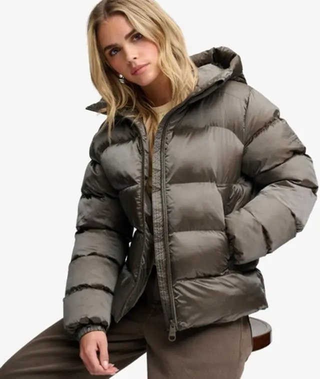 Superdry & Co Women's Hooded Shine Puffer Jacket Khaki / Deep Khaki Green - 