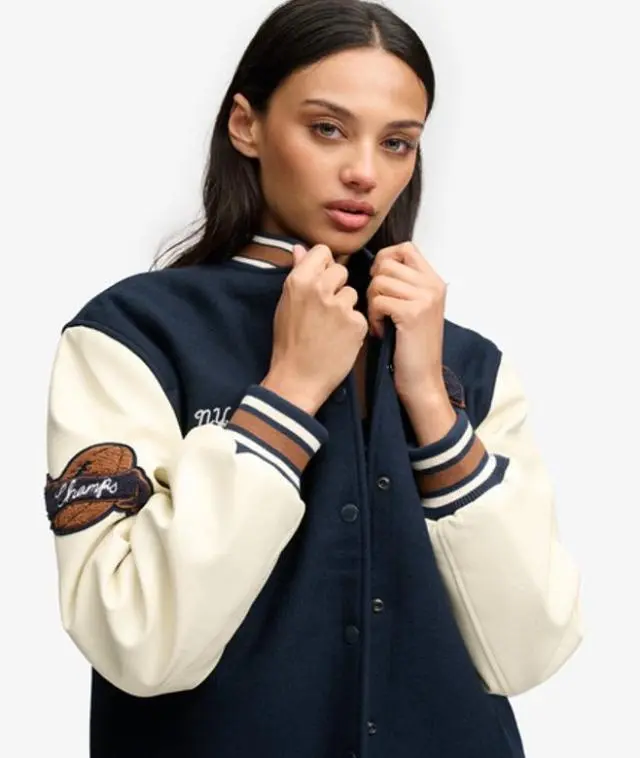 Superdry & Co Women's Patch Varsity Bomber Jacket Navy / Eclipse Navy - 