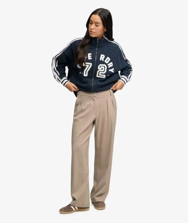 Superdry & Co Women's Mid Rise Pinstripe Trousers Beige / Beige Pinstripe - 