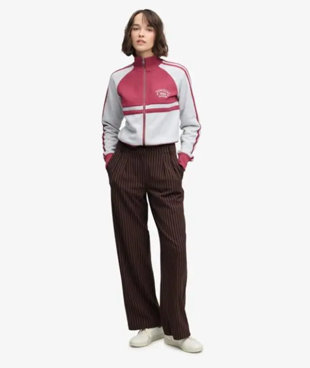 Superdry & Co Women's Mid Rise Pinstripe Trousers Brown / Brown Pinstripe - 