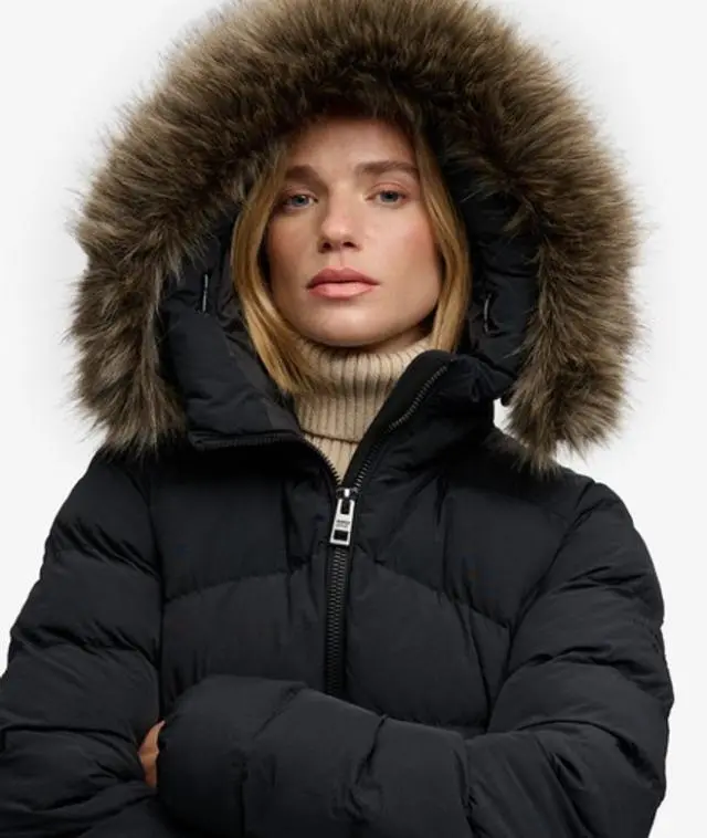 Superdry & Co Women's Hooded Faux Fur Fuji Padded Jacket Black - 