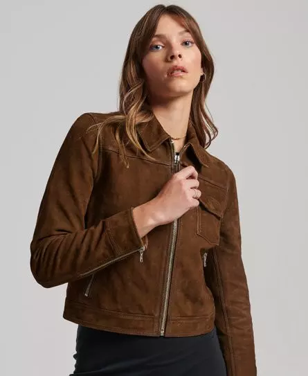 Superdry Women's Desert Suede Jacket Brown / Chestnut Brown - 