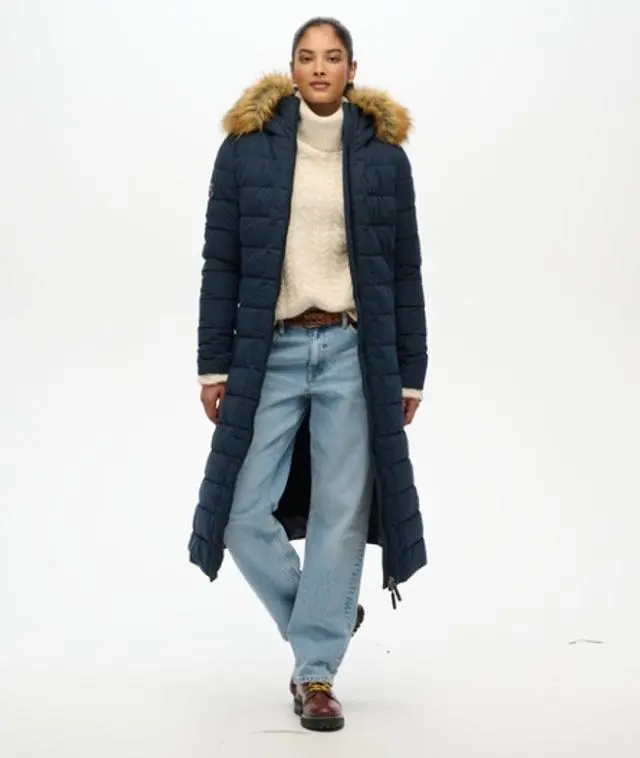 Superdry & Co Women's Arctic Long Puffer Coat Navy - 