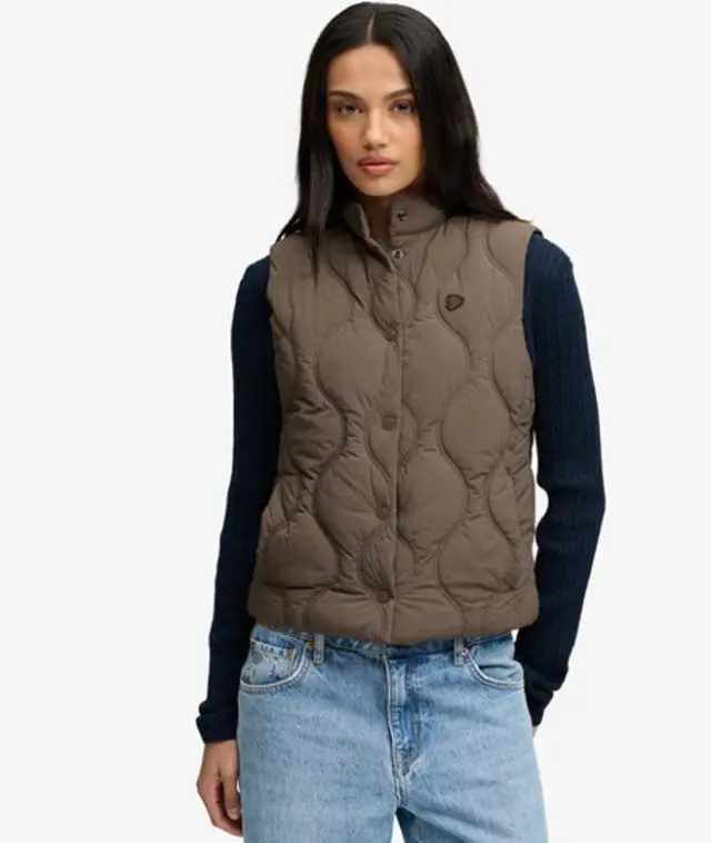 Superdry & Co Women's Onion Quilt Crinkle Snap Gilet Khaki / Deep Khaki Green - 
