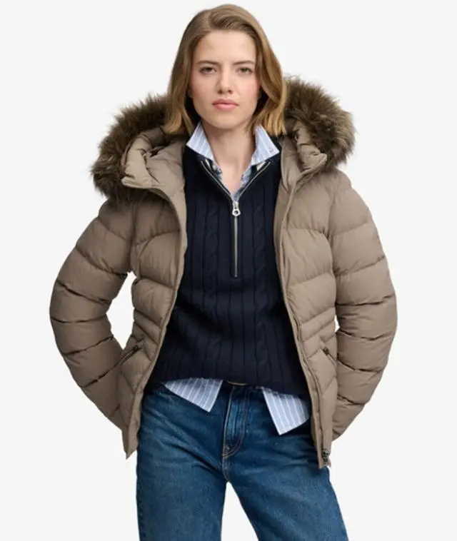 Superdry & Co Women's Hooded Faux Fur Fuji Padded Jacket Brown / Fallen Rock Brown - 