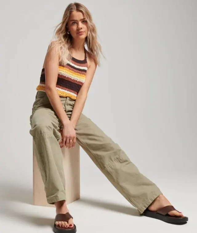 Superdry & Co Women's Organic Cotton Vintage Wide Carpenter Pants Green / Soft Sage - 