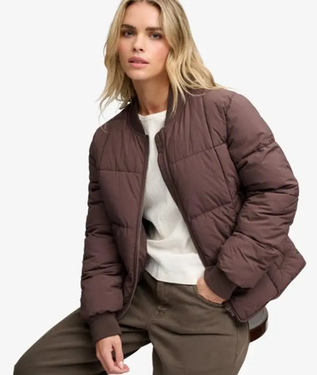 Superdry & Co Women's Large Box Quilt Liner Jacket Brown / Coffee Bean Brown - 
