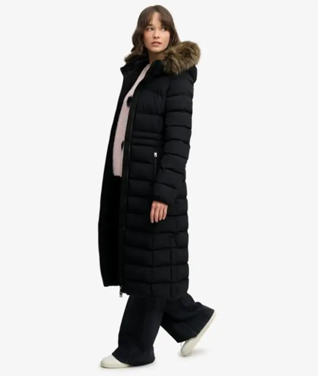 Superdry & Co Women's Hooded Faux Fur Fuji Long Jacket Black - 