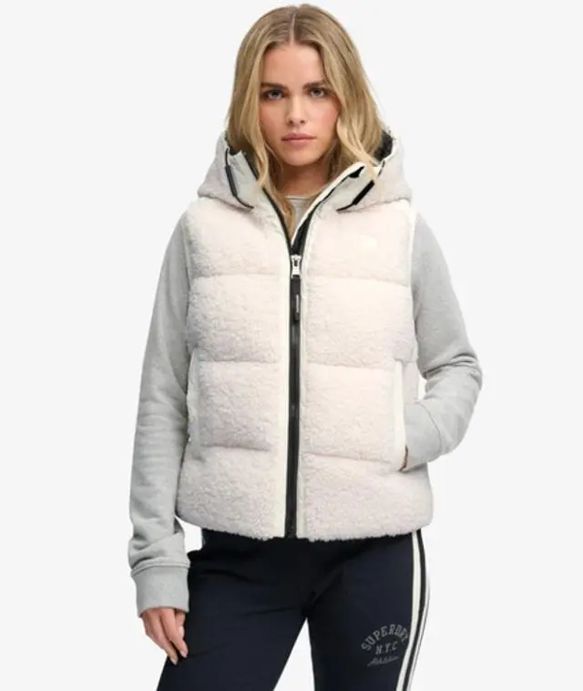 Superdry & Co Women's Borg Hooded Puffer Gilet White / Chalk White - 