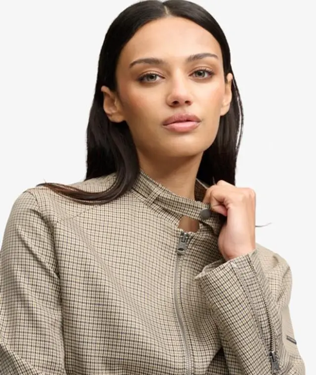 Superdry & Co Women's Moto Check Jacket Beige / Brown Micro Houndstooth - 