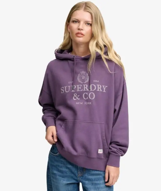 Superdry & Co Women's Luxe Casual Relaxed Hoodie Purple / Vintage Smoke Purple - 