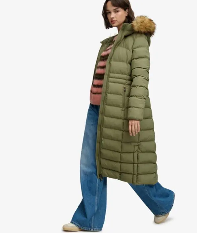 Superdry & Co Women's Hooded Faux Fur Fuji Long Jacket Khaki / Wild Khaki - 
