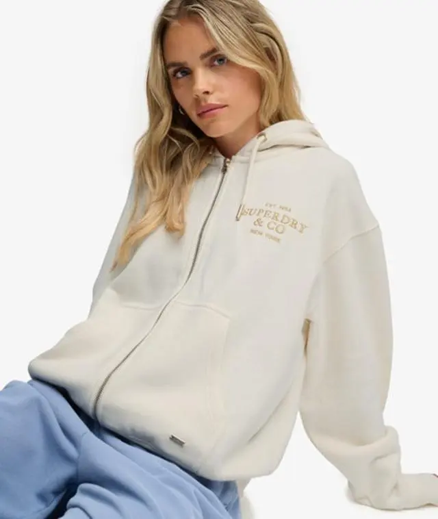 Superdry & Co Women's Luxe Fur Lined Zip Hoodie White / Desert Bone Off White - 
