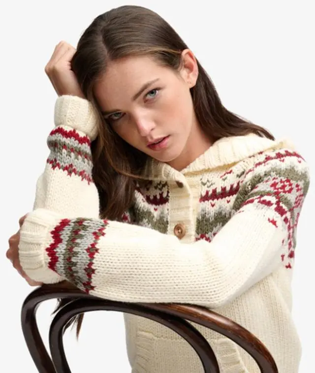 Superdry & Co Women's Fairisle 1/2 Button Hoodie White / Ecru Multi - 