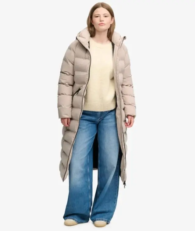 Superdry & Co Women's City Long Microfibre Jacket Beige / Mushroom Beige - 