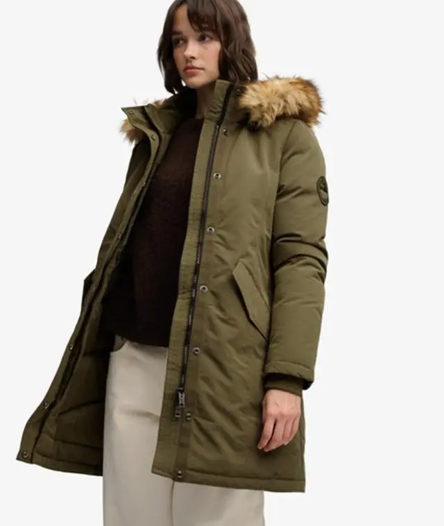 Superdry & Co Women's Hooded Everest Parka Jacket Khaki / Washed Khaki - 