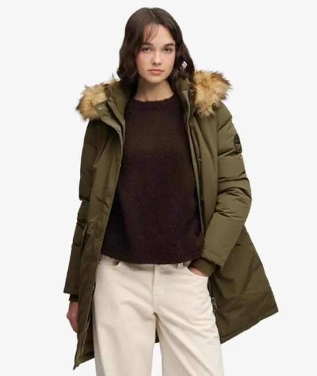Superdry & Co Women's Hooded Everest Parka Jacket Khaki / Washed Khaki - 
