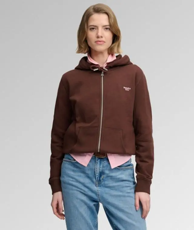 Superdry & Co Women's Signature Embroidered Zip Hoodie Brown / Chestnut Brown - 