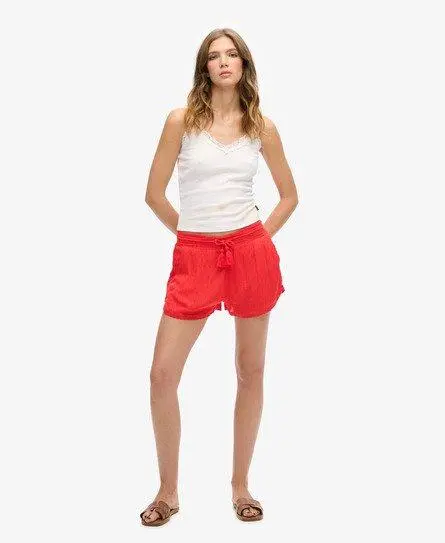 Superdry Women's Classic Vintage Beach Shorts, Red, 