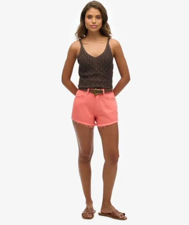 Superdry & Co Women's Classic High Rise Denim Shorts, Cream, 
