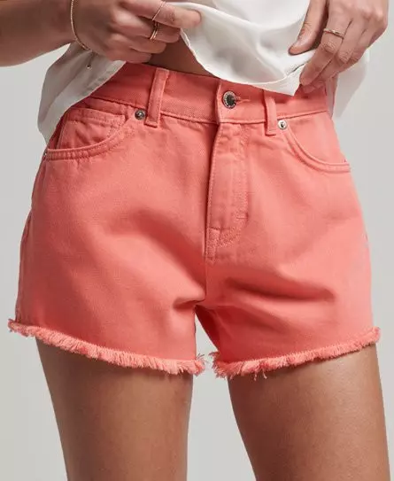 Superdry Women's High Rise Denim Shorts Cream / Sunset Coral - 