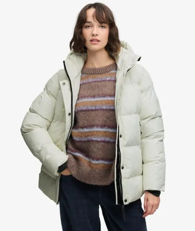 Superdry & Co Women's Hooded Puffer Sports Jacket White / Off White - 