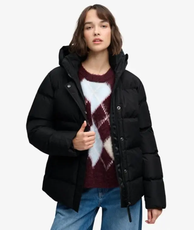 Superdry & Co Women's Hooded Puffer Sports Jacket Black - 