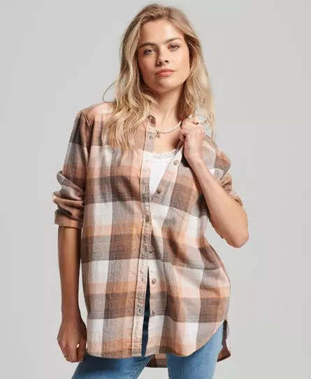 Superdry Women's Relaxed Check Shirt Cream / Cream Brown Check - 