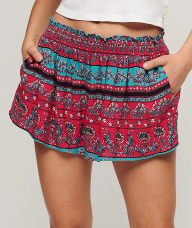 Superdry & Co Women's Smocked Beach Shorts Pink / Paris Paisley Pink - 