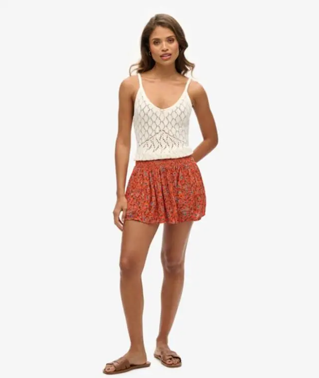 Superdry Women's Smocked Beach Shorts Orange / Autumn Blossom Orange - 