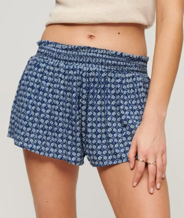 Superdry & Co Women's Smocked Beach Shorts Blue/white / Mini Geo Blue - 