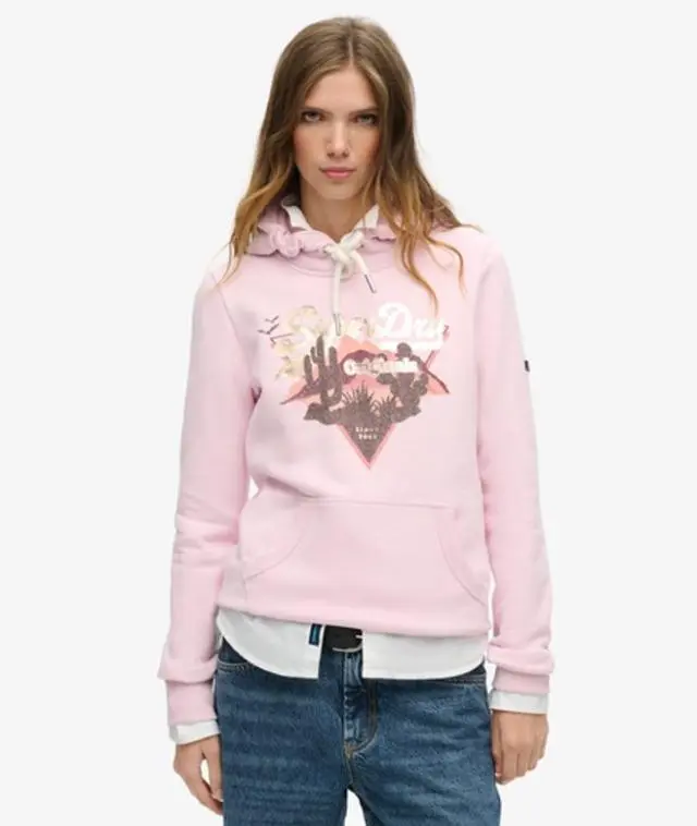 Superdry Women's Classic Vintage Logo Narrative Hoodie, Pink, 