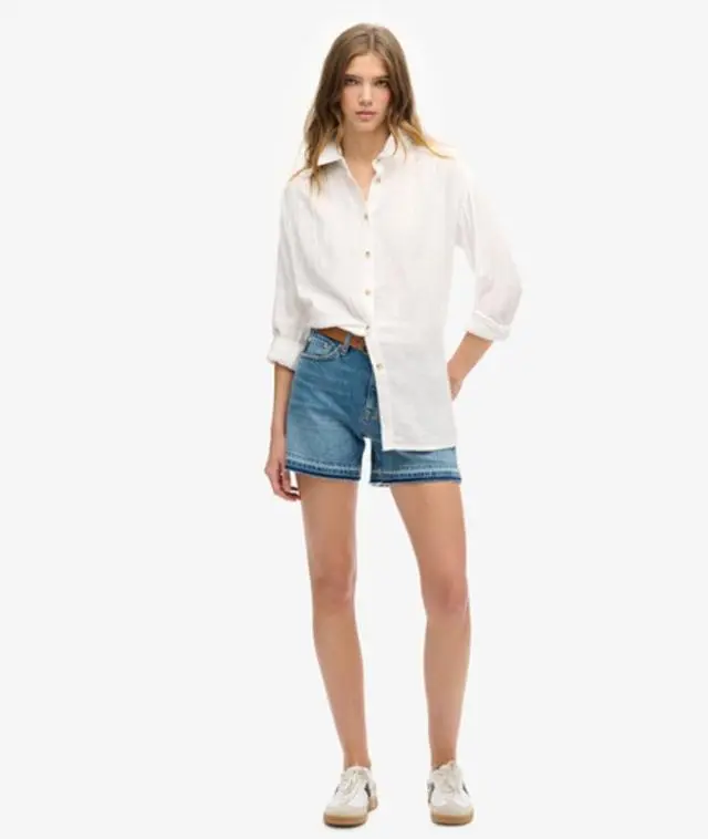 Superdry Women's Mid Rise Cut off Short Dark Blue / Fulton Vintage Blue - 