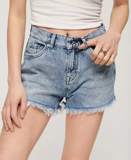 Superdry Women's High Rise Denim Shorts Light Blue / Washed Indigo - 