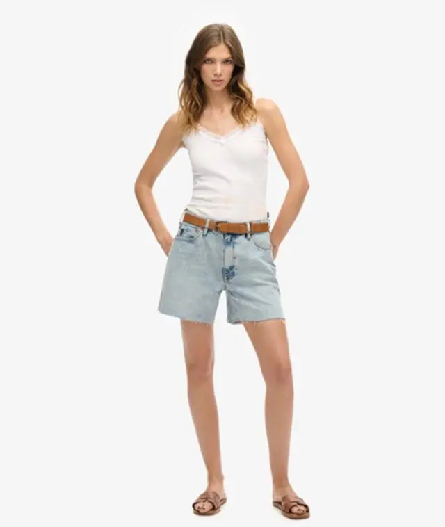 Superdry Women's Mid Rise Cut off Short Light Blue / Spring Vintage Custom - 