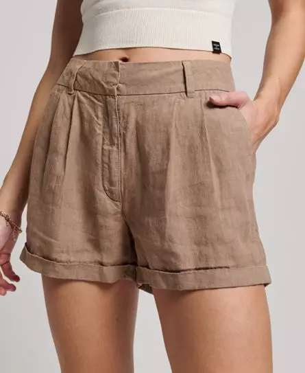 Superdry Women's Overdyed Linen Shorts Brown / Fossil Brown - 