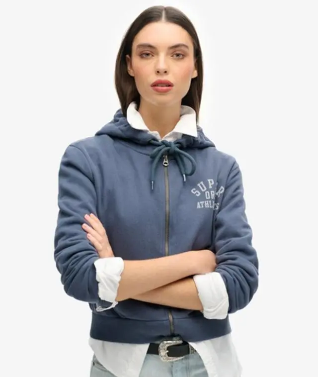 Superdry Women's Athletic Essentials Crop Zip Hoodie Blue / Athletic Blue - 