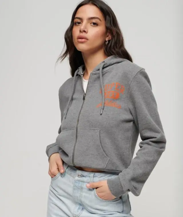 Superdry & Co Women's Athletic Essentials Crop Zip Hoodie Dark Grey / Dark Grey Marl - 