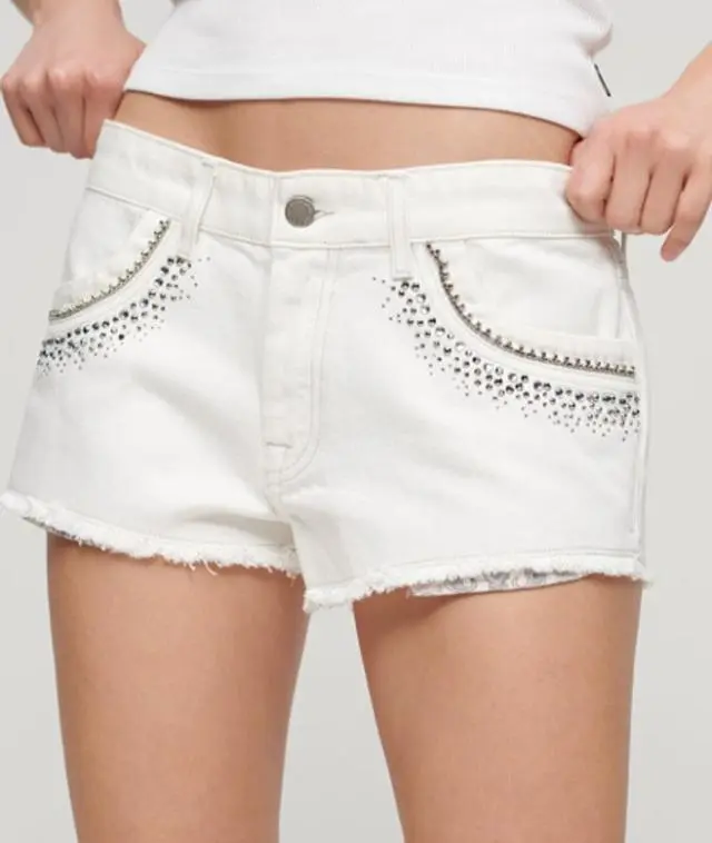Superdry Women's Diamante Embellished Denim Shorts White / Rockwood Vintage White - 